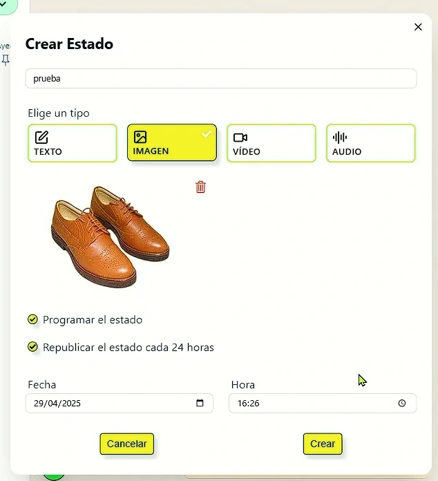 Imagen de la interfaz de los Estados Programados