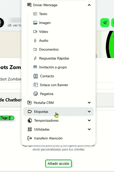acciones del chatbot zombie