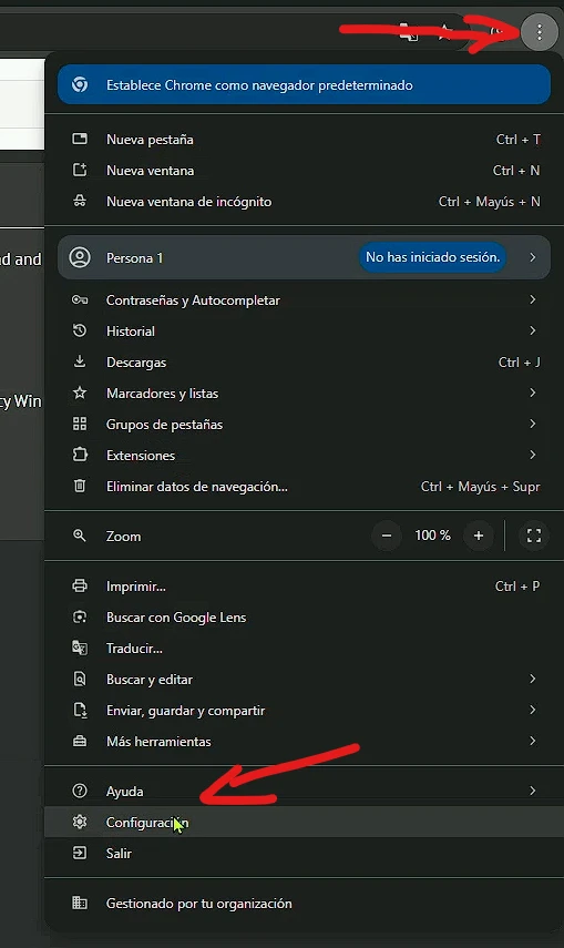 ir a la configuración de google Chrome