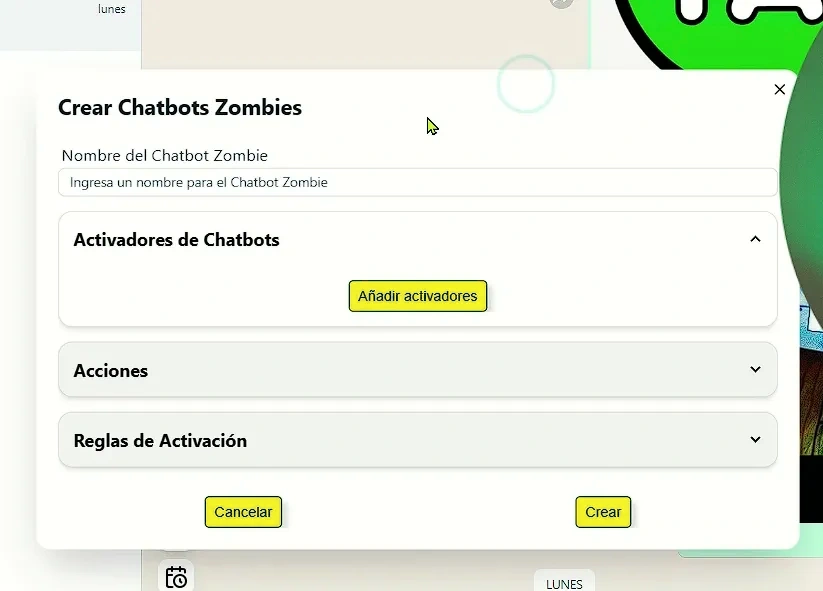 vista previa para configurar chatbot zombie