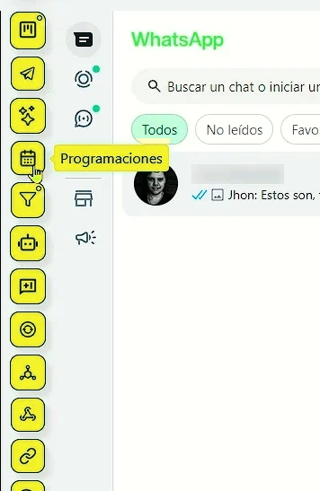 muestra de como ingresar a mensajes programados desde el panel lateral