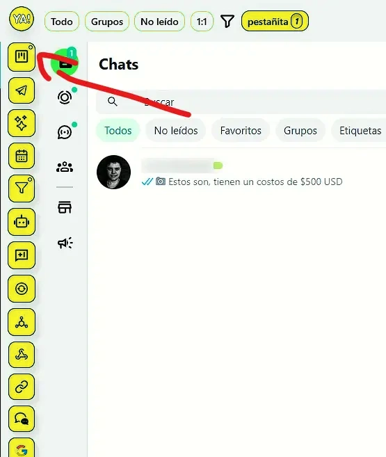 Muestra de como ingresar al tablero CRM desde el panel Lateral
