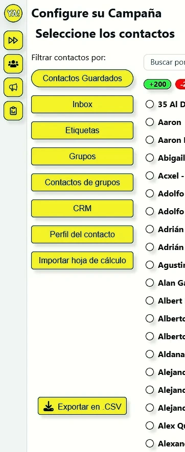 diferentes opciones del filtrado dentro de la campaña de mensajes