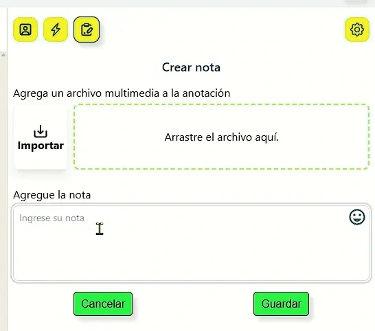 interfaz del panel de notas de Ya!CRM