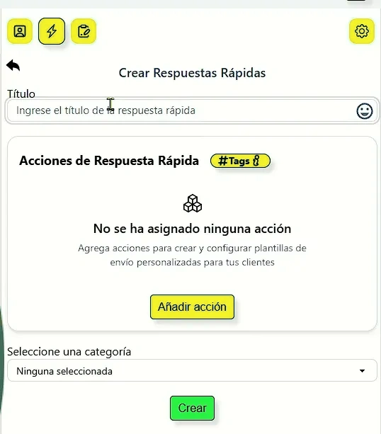 Muestra de la interfaz para configurar las respuestas rápidas