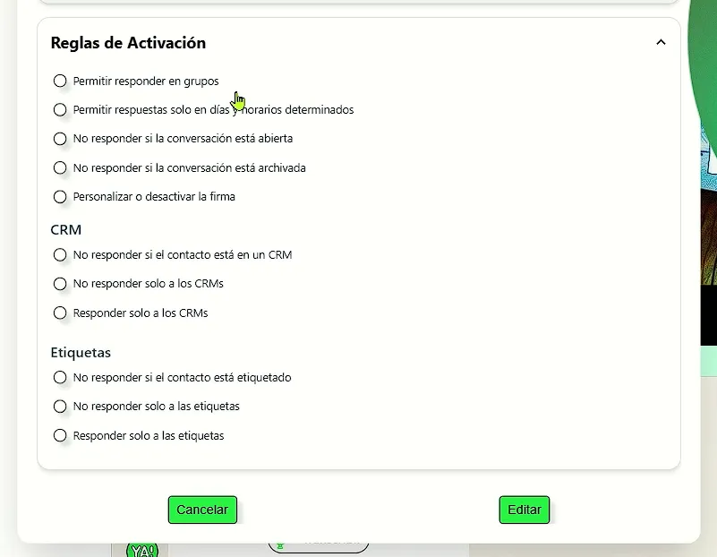 reglas de activación