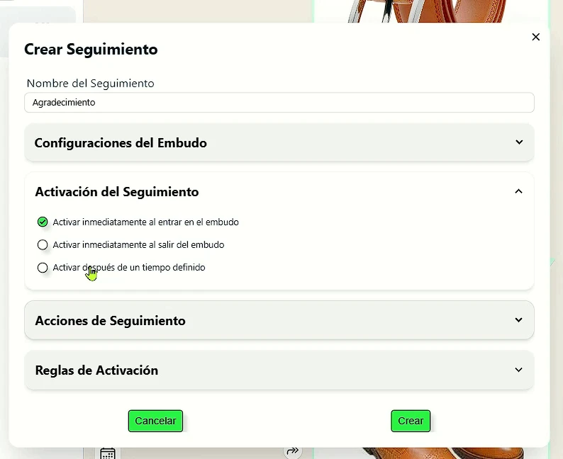 crear seguimiento de agradecimiento