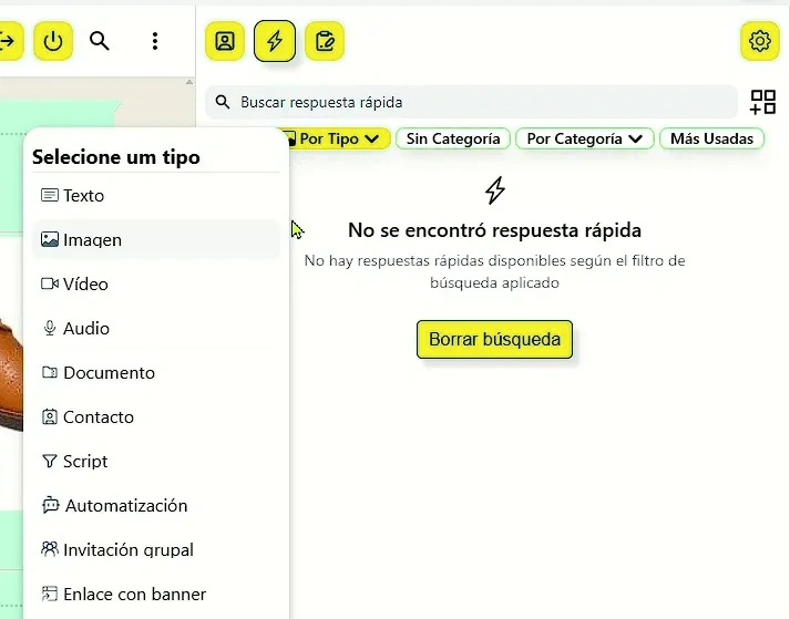 muestra de interfaz de los filtros de respuestas rápidas